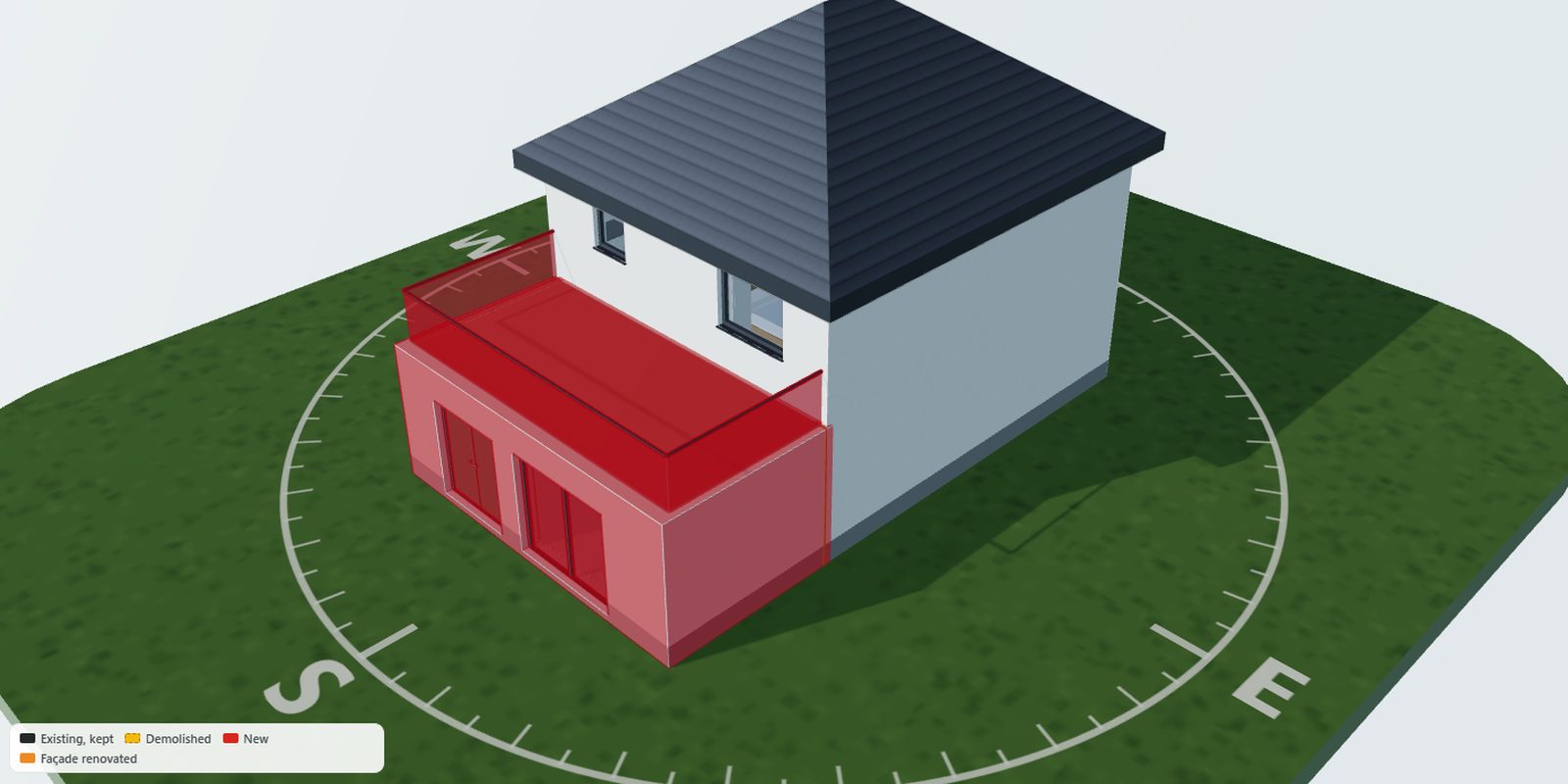 Colour-coded 3D view of the renovation